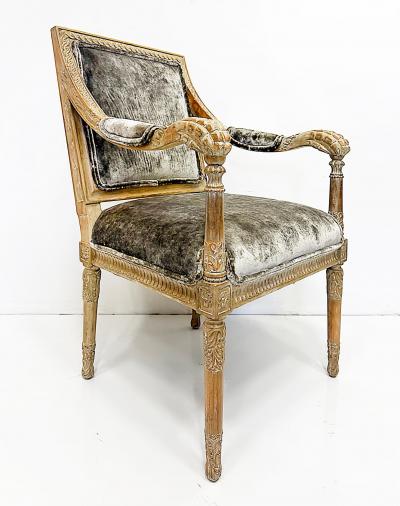 Vintage Italian Neoclassical Carved Wood Armchairs Newly Upholstered Pair