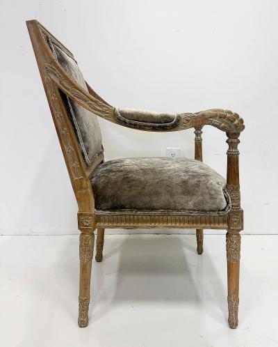 Vintage Italian Neoclassical Carved Wood Armchairs Newly Upholstered Pair