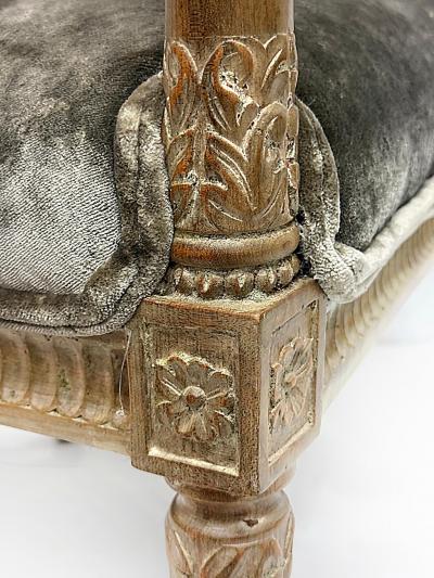Vintage Italian Neoclassical Carved Wood Armchairs Newly Upholstered Pair