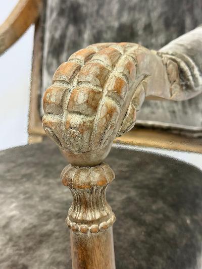 Vintage Italian Neoclassical Carved Wood Armchairs Newly Upholstered Pair