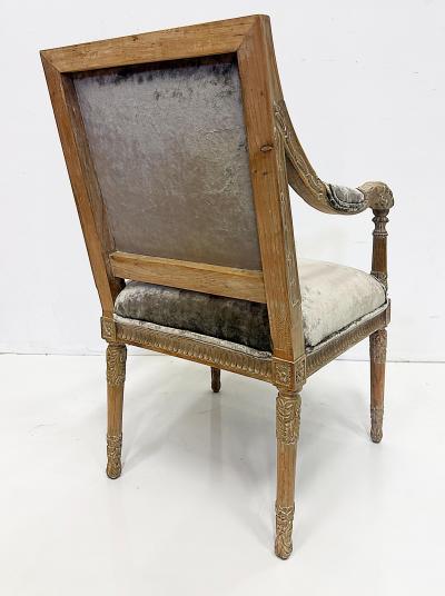 Vintage Italian Neoclassical Carved Wood Armchairs Newly Upholstered Pair