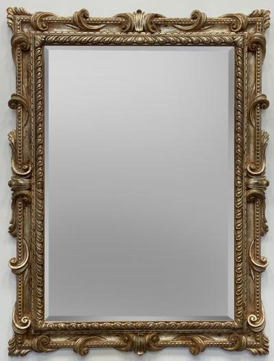 Vintage Italian Neoclassical Style Carved Wood Beveled Mirror
