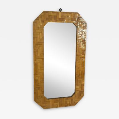 Vintage Italian Octagonal Wood Frame Wall Mirror 1980s