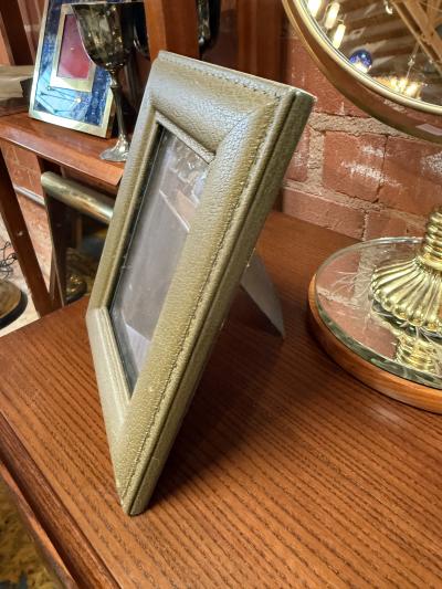 Vintage Italian Olive Green Leather Picture Frame 1970s