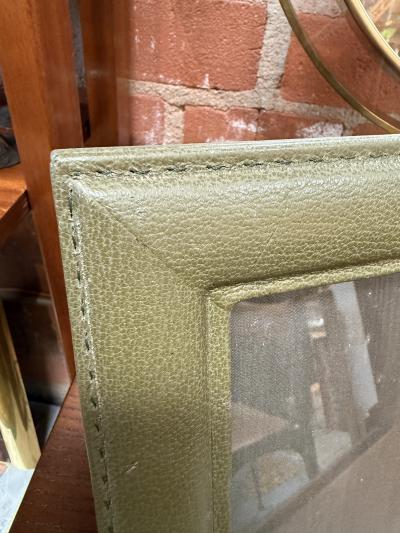 Vintage Italian Olive Green Leather Picture Frame 1970s