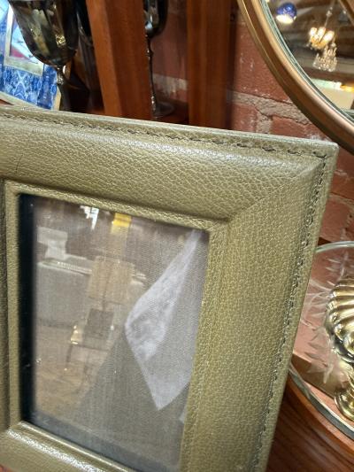 Vintage Italian Olive Green Leather Picture Frame 1970s