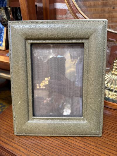 Vintage Italian Olive Green Leather Picture Frame 1970s