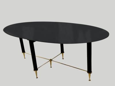 Vintage Italian Oval Ebonized Dining Table resting on a Bronze Base