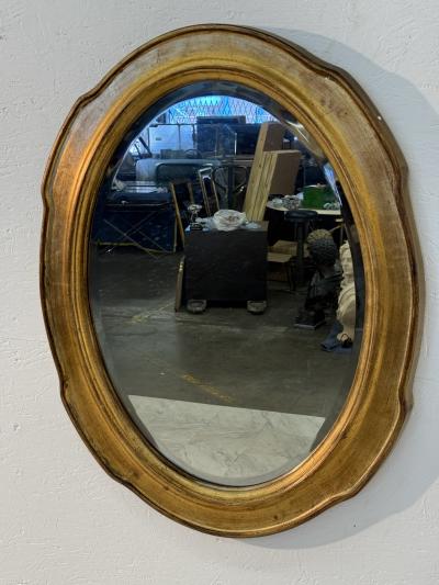 Vintage Italian Oval Mirror with Gilded Frame 1960s