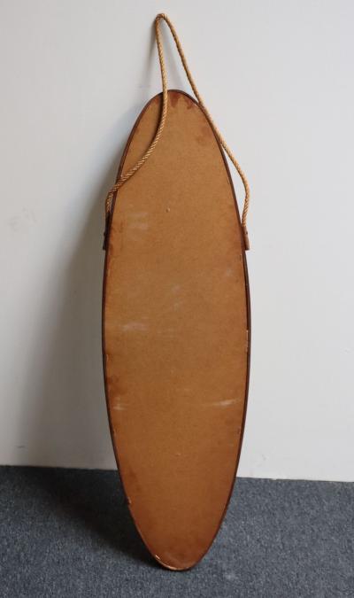 Vintage Italian Oval Walnut Wall Mirror with Original Rope Strap