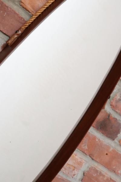Vintage Italian Oval Walnut Wall Mirror with Original Rope Strap