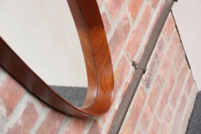 Vintage Italian Oval Walnut Wall Mirror with Original Rope Strap