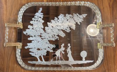 Vintage Italian Oversize Tray in Murano and Brass 1960s