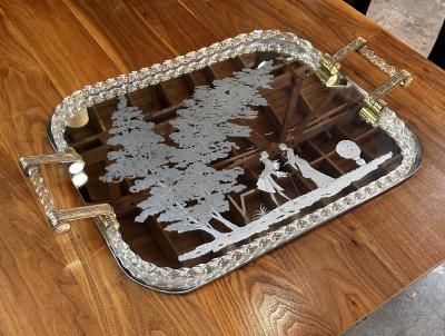 Vintage Italian Oversize Tray in Murano and Brass 1960s