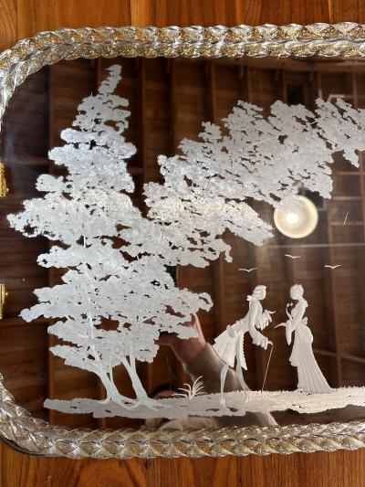 Vintage Italian Oversize Tray in Murano and Brass 1960s