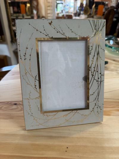 Vintage Italian Painted Glass Picture Frame with Gilt Botanical Motif 1950s