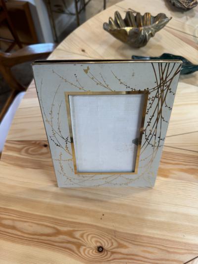 Vintage Italian Painted Glass Picture Frame with Gilt Botanical Motif 1950s