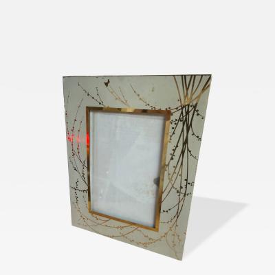 Vintage Italian Painted Glass Picture Frame with Gilt Botanical Motif 1950s