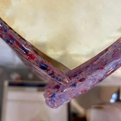 Vintage Italian Pair Polychrome Pattern Murano Glass Brass Sconces Flush Mounts