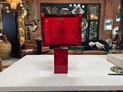 Vintage Italian Red Acrylic Table Lamp 1980s
