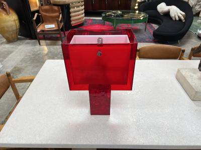 Vintage Italian Red Acrylic Table Lamp 1980s