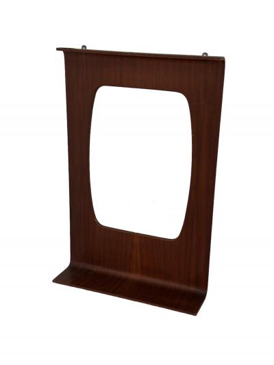 Vintage Italian Rosewood Veneer Plywood Mirror with Lower Shelf 1960
