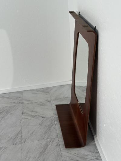 Vintage Italian Rosewood Veneer Plywood Mirror with Lower Shelf 1960