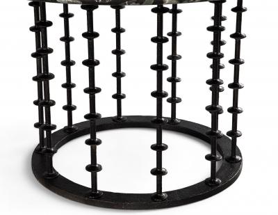 Vintage Italian Round Agate Stone Dining Table with Hammered Iron Metal Base