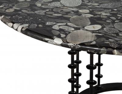 Vintage Italian Round Agate Stone Dining Table with Hammered Iron Metal Base