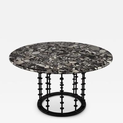 Vintage Italian Round Agate Stone Dining Table with Hammered Iron Metal Base