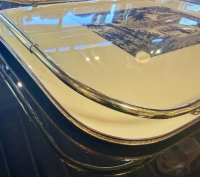 Vintage Italian Scenic Serving Tray with Brass Gallery Rail