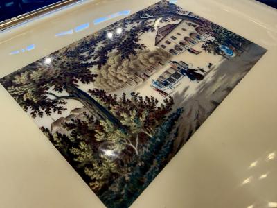 Vintage Italian Scenic Serving Tray with Brass Gallery Rail