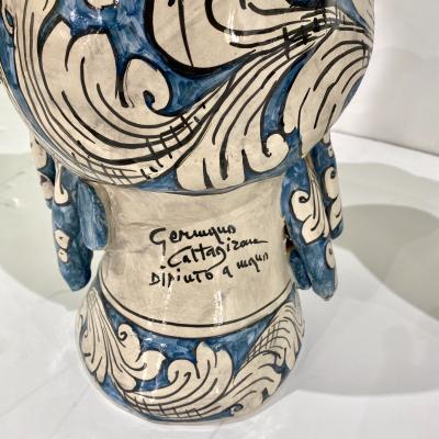 Vintage Italian Signed Black White Blue Moorish Man Woman Sculpture Head Vases