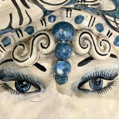 Vintage Italian Signed Black White Blue Moorish Man Woman Sculpture Head Vases