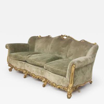Vintage Italian Sofa in Gilded Wood and Green Velvet