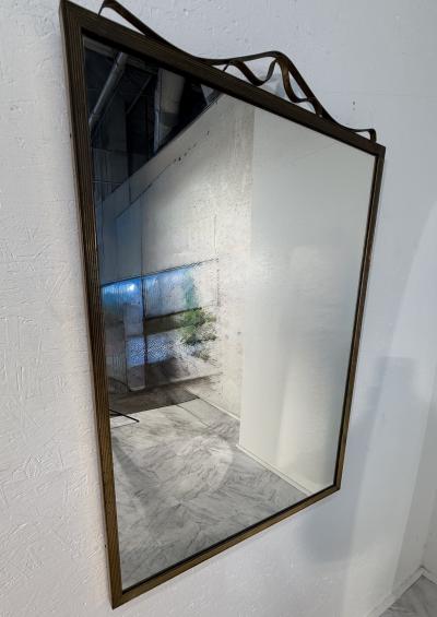 Vintage Italian Wall Mirror with Ornamental Metal Accent 1970s