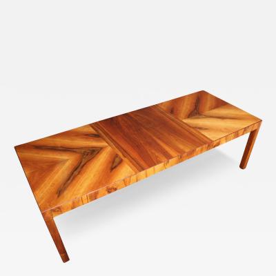 Vintage Italian Walnut Parsons Style Chevron Dining Table with Two Leaves