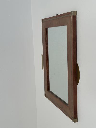 Vintage Italian Wood Brass Wall Mirror 1980s