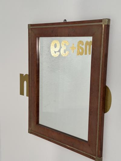 Vintage Italian Wood Brass Wall Mirror 1980s