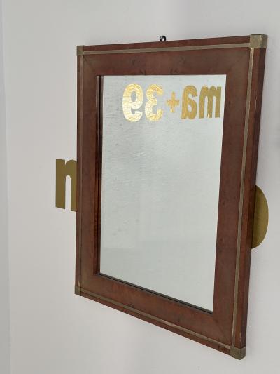 Vintage Italian Wood Brass Wall Mirror 1980s