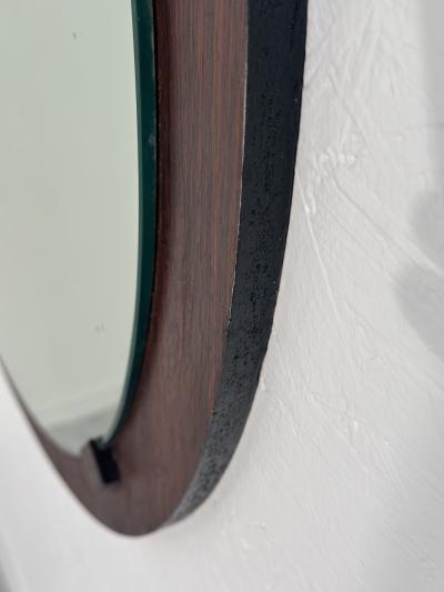Vintage Italian Wood Round Wall Mirror 1980