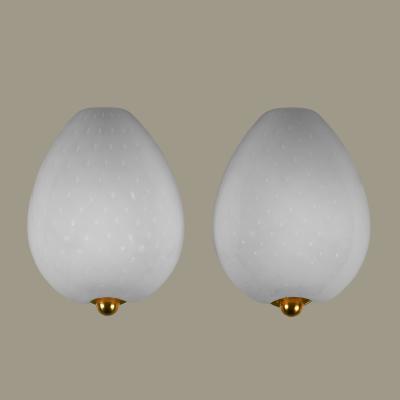 Vintage Italian polka dot white Murano cruved wall lights