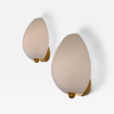 Vintage Italian polka dot white Murano cruved wall lights