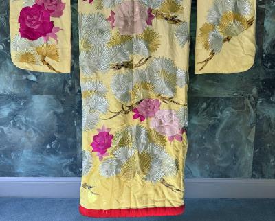 Vintage Japanese Ceremonial Wedding Kimono with Embroidery Designs