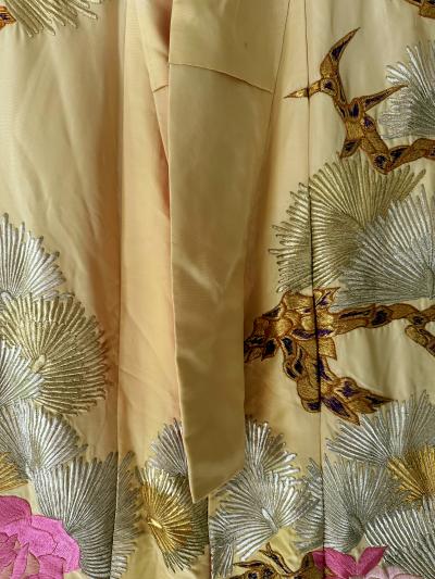 Vintage Japanese Ceremonial Wedding Kimono with Embroidery Designs