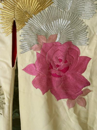Vintage Japanese Ceremonial Wedding Kimono with Embroidery Designs