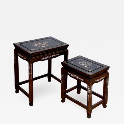 Vintage Japanese Mother of Pearl Inlaid Rosewood Nesting Tables
