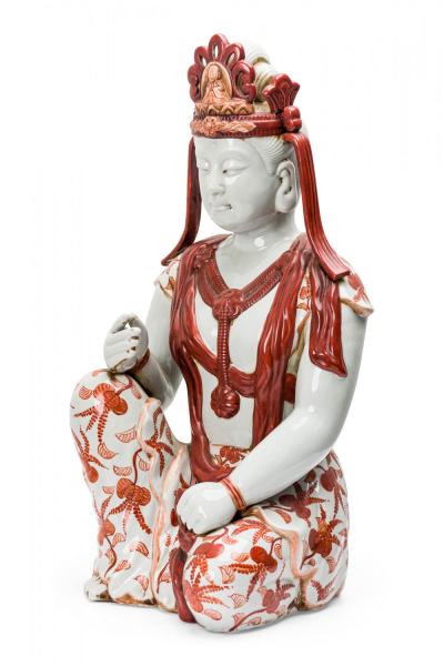 Vintage Japanese Orange and White Porcelain Buddha Statue