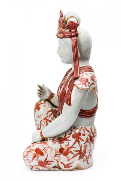 Vintage Japanese Orange and White Porcelain Buddha Statue