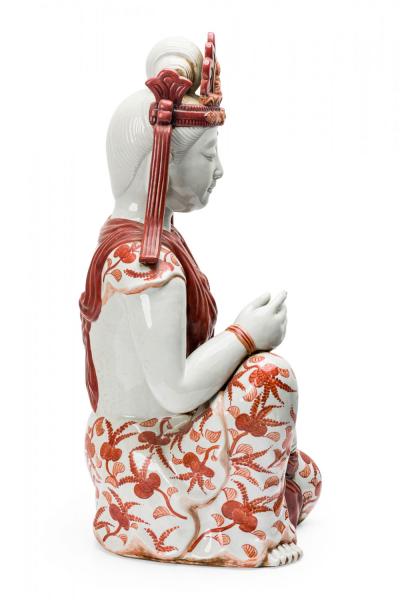 Vintage Japanese Orange and White Porcelain Buddha Statue